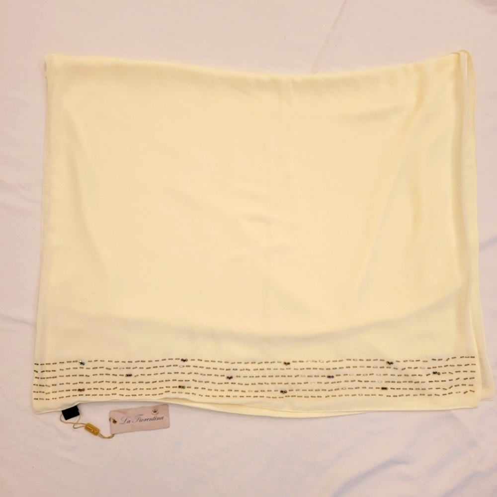 LA Fiorentina beaded cream colored thin shawl wrap 27.5"× 80"